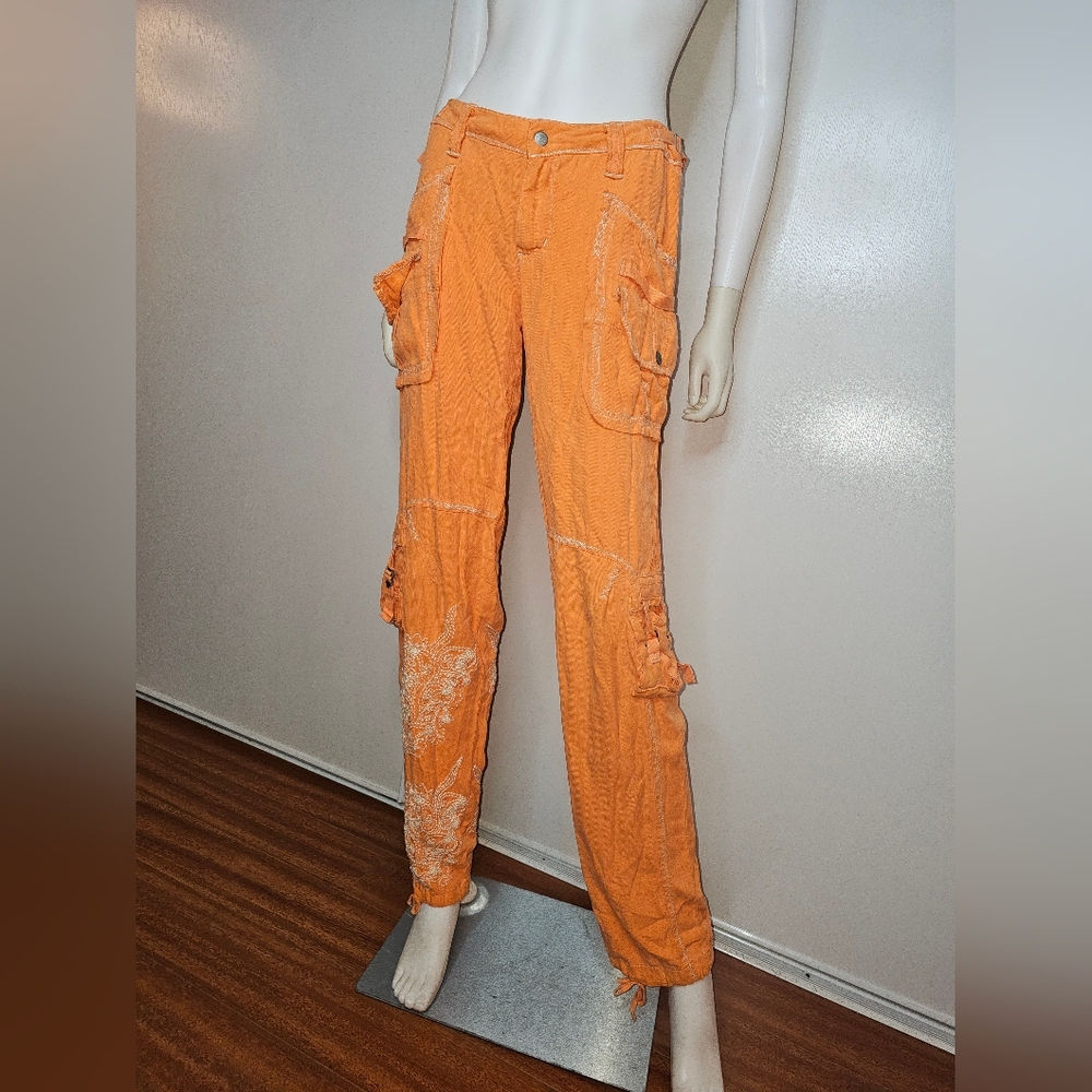 DA-NANG Orange Cargo Pants 100% Silk Size XS